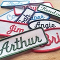 Custom vintage-styled iron-on name tag patch.   For your uniform, shirt, apron, coveralls, backpack, jacket, vest or dog harness product logo