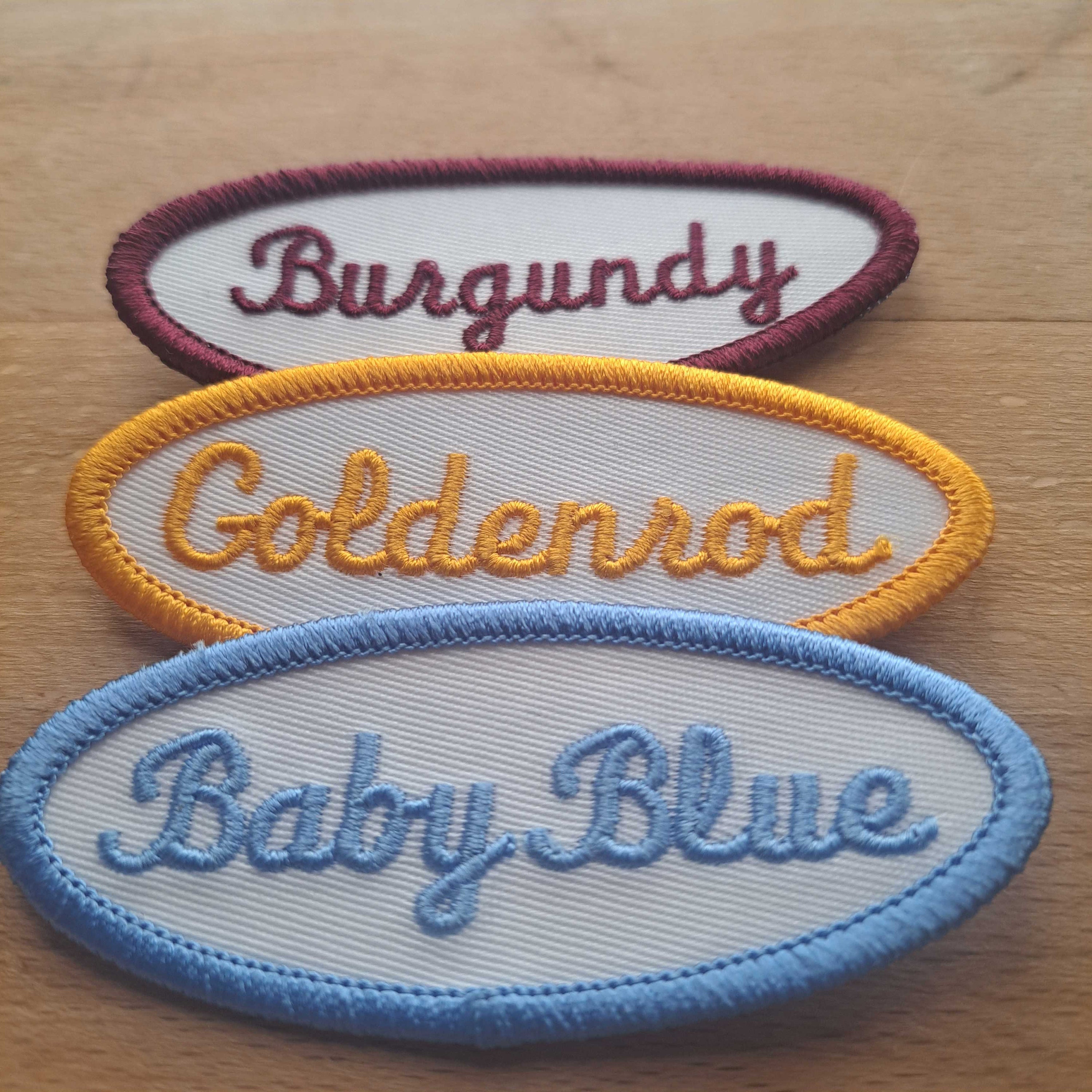 Custom vintage-styled iron-on name tag patch.   For your uniform, shirt, apron, coveralls, backpack, jacket, vest or dog harness