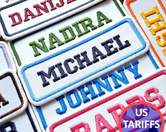 Custom Embroidered Iron On Nametag - College Script.  For backpack, laptop bag, vest, or jacket