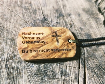 Personalized Necklaces, Keychains, Souvenirs of the Deceased, Pendants, Solid Wood, Olive Wood