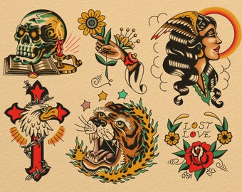 Traditional tattoo flash art 11in x 14in flash sheet