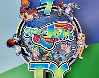 Space Jam Cake Topper. Space Jam party decorations. Space Jam centerpieces. Space Jam Supplies.