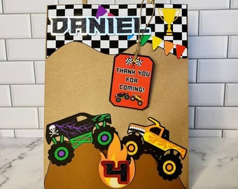 Monster Trucks Party favors bag set of 10. Custom Monster Truck Bags. Kraft party bags.