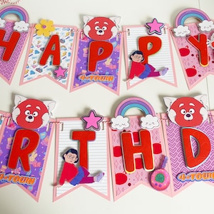 Turning Red Happy Birthday Banner. Turning Red cake topper. Red Panda Party Decorations. Red Panda Birthday party supplies. Cake Topper.