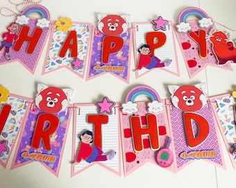 Turning Red Happy Birthday Banner. Turning Red cake topper. Red Panda Party Decorations. Red Panda Birthday party supplies. Cake Topper.