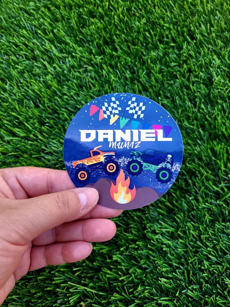 Monster Truck labels, Monster Trucks party decoration, Monster Trucks Name Back to school labels, Name school labels.