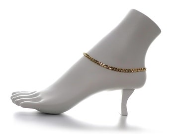 5mm Concave Cuban Chain Anklet Bracelet, Cuban Chain Anklet, Curb Chain Anklet, Gold Plated Chain Anklet, Chain Anklet, Chunky Chain Anklet