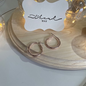 Brincos de argola ocos de 25 mm, pequenos brincos de ouro rosa, brincos de alavanca, argolas grossas, argolas banhadas a ouro rosa 14k, brincos hipoalergênicos