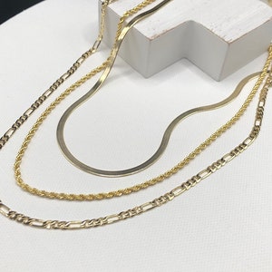 Classy Gold Twisted Rope, Figaro Link Chain, Herringbone Chain Necklace Chain Necklace, Layering Necklace, 3 Piece Set Chain Necklace