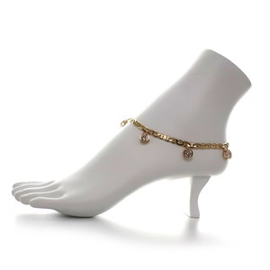 5mm Italian Mariner Anchor Chain Anklet Cubic Zirconia Bracelet 14K Gold Plated