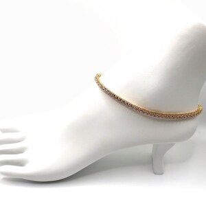 3mm 11" Cubic Zirconia Tennis Chain Anklet CZ Ankle Bracelet 14k Gold Plated