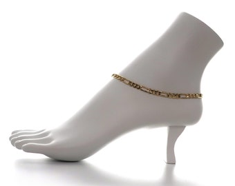 5mm Figaro Chain Anklet Bracelet, Figaro Link Chain Anklet, Curb Chain Anklet, Gold Plated Chain Anklet, Chain Anklet, Chunky Chain Anklet
