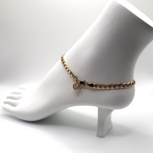 Cubic Zirconia 5mm Cuban Chain Anklet, Flat Cuban Chain Anklet Bracelet, Stone Curb Chain Anklet, 14k Gold Plated Chain Anklet, Chain Anklet