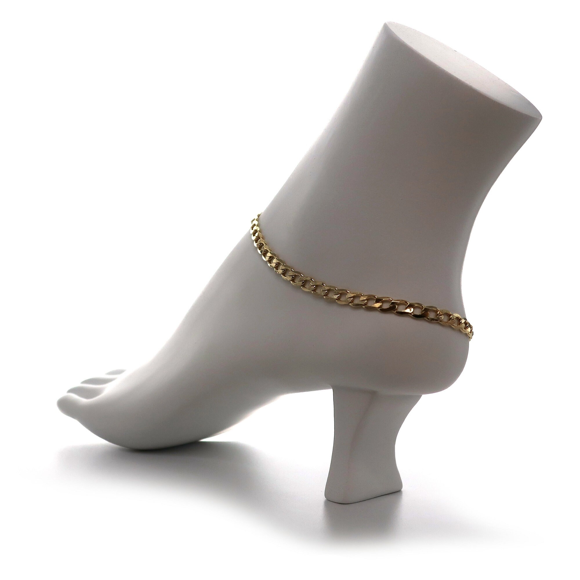 Bracelet De Cheville Chaîne Cubaine 10 Pouces - Breloque Afrique - Plaqué Or 14K - Fybling