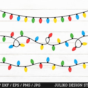 Lumières de Noël SVG, guirlande lumineuse extensible SVG, sublimation de lumières de Noël png, lumières de Noël coupe fichier Cricut Silhouette