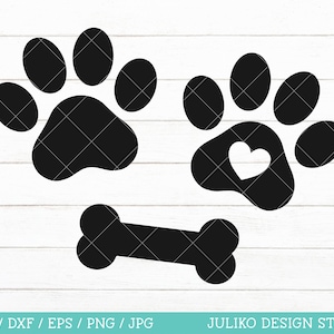 Dog Paw Print svg, Paw Heart SVG, Dog Bone SVG, Cat Pet Paw SVG, Dog Lover Bundle svg png dxf Cut File Cut File voor Cricut en Silhouette