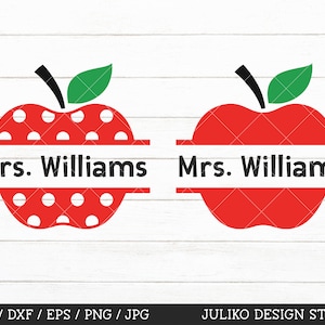 Split Apple Monogramm SVG, Polka Dot Apple Teacher Frame SVG, Apple Monogramm svg dxf, Lehrer Cricut und Silhouette, Split Apple SVG Cut Datei