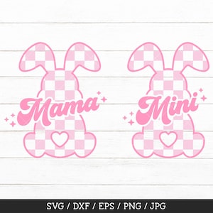 Mama Mini Bunny SVG, karierter Hase SVG, Ostern Bundle SVG-Schnittdatei, Retro Osterhase Sublimation Png, passende Familie Ostern Shirt SVG