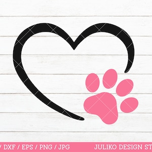 Hart met Paw Print SVG, Hondenliefhebber SVG, Paw Print Cut File, Dog Lover Gift dxf, Dog Paw SVG voor Cricut en Silhouette, Instant Download