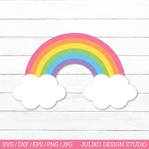 Arco iris SVG, Arco iris con nubes SVG, Archivo de corte de arco iris para Cricut Silhouette dxf png jpg eps, Imágenes prediseñadas de arco iris, Hierro de vinilo arco iris en camisa