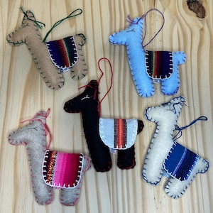 Adorable Felt Llama Ornaments with Bolivian Aguayo