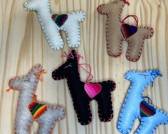 Adorable Felt Llama Ornaments with Aguayo heart