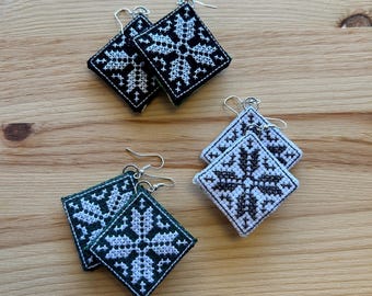Scandi snowflake cross stitch earrings - other colors