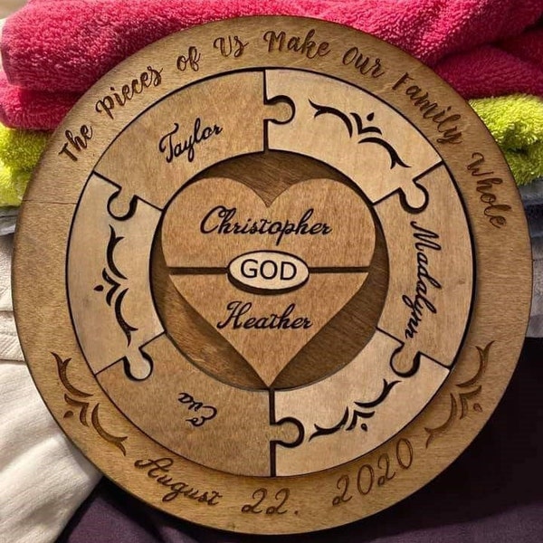 Wooden Engraved Wedding Circle for Family Children Blended Anniversary Gift Unity Piece Puzzle