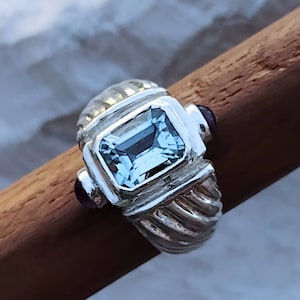 Sterling Silver, Topaz and Amethyst Ring, Vintage Sterling Silver Ring, Ring Size 7