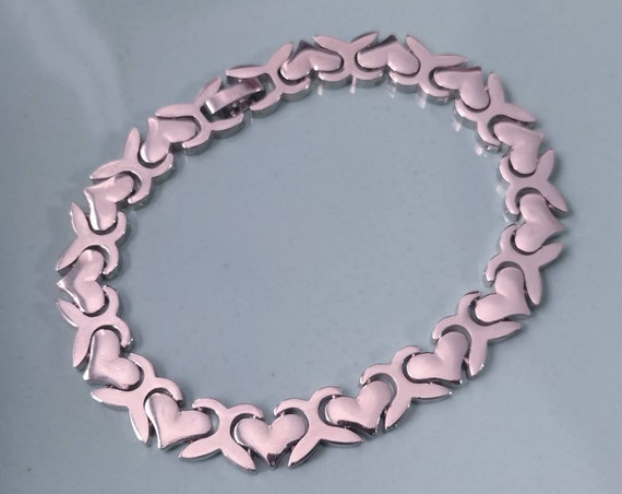 Sterling Silver Heart Bracelet, Vintage Sterling … - image 8