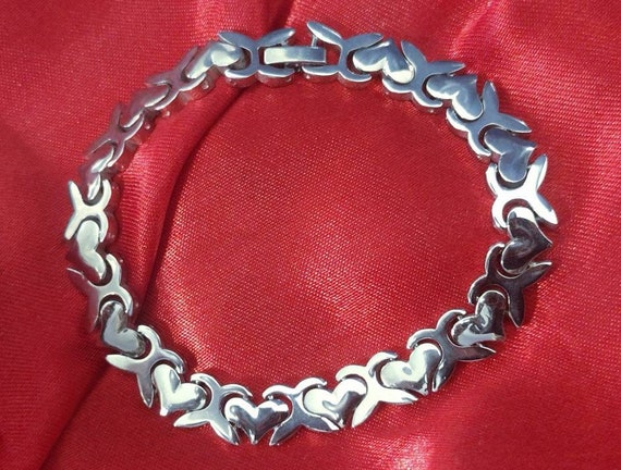 Sterling Silver Heart Bracelet, Vintage Sterling … - image 3