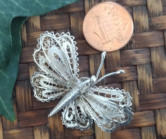 Sterling Silver Butterfly Brooch, Vintage Filigre… - image 9