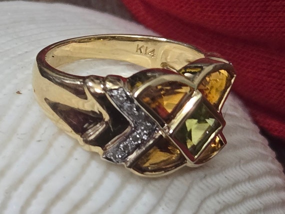 14k Gold Ring with Citrine, Peridot, and Diamonds… - image 5
