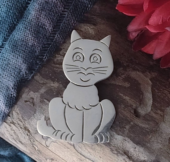 Taxco Cat Brooch, Sterling Silver Artisan Brooch,… - image 5