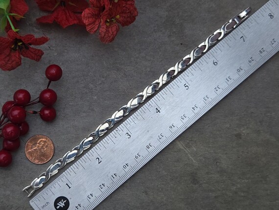 Vintage Solid Sterling Silver Chevron Link Bracel… - image 15