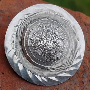 Vintage Mexican Sterling Aztec Sun Stone Brooch or Pendant, Hecho en Mexico, Eagle 28