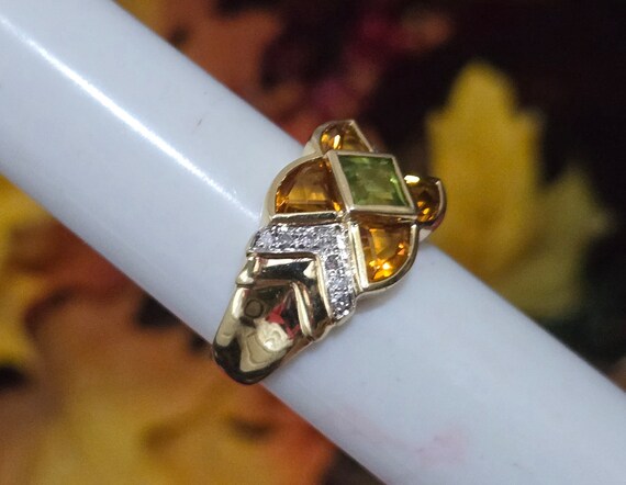 14k Gold Ring with Citrine, Peridot, and Diamonds… - image 6
