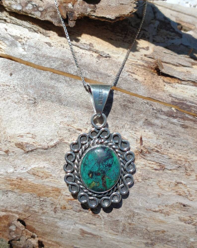 Taxco Pendant Necklace Sterling Silver and Chrysocolla - Etsy