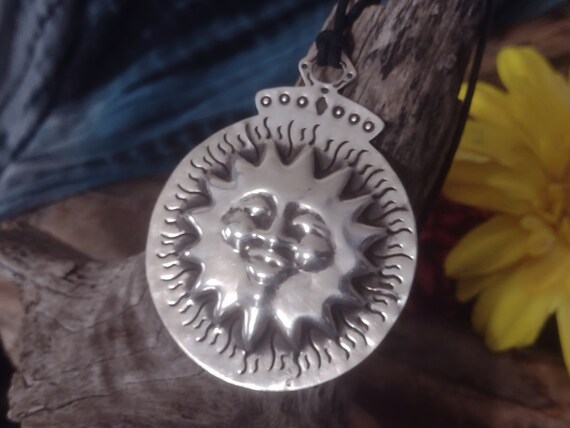 Sterling Silver Large Sun Face Pendant Necklace, … - image 6