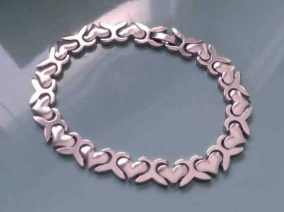 Sterling Silver Heart Bracelet, Vintage Sterling … - image 2