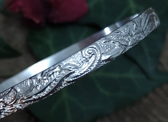 Sterling Silver Bangle Bracelet, Textured Sterlin… - image 4
