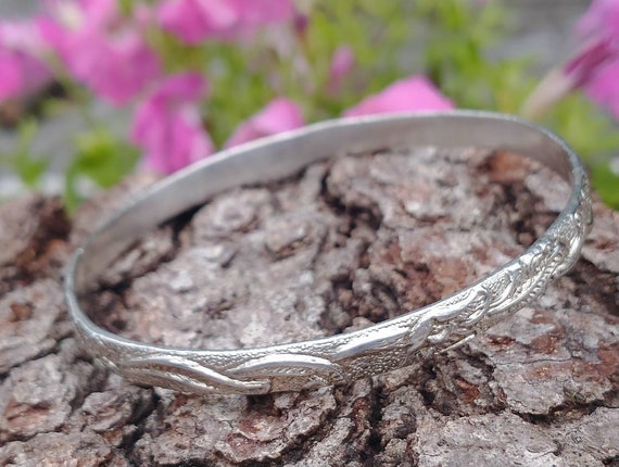 Sterling Silver Bangle Bracelet, Textured Sterlin… - image 6