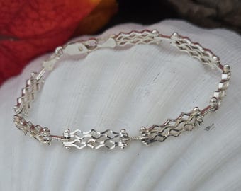 Vintage Mexico TAXCO Sterling Silver Inlay Prickly Pear Cactus