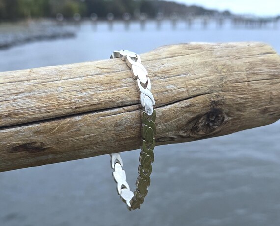 Vintage Solid Sterling Silver Chevron Link Bracel… - image 5