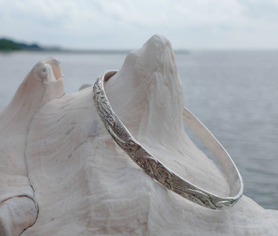 Sterling Silver Bangle Bracelet, Textured Sterlin… - image 5