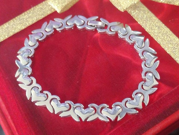 Sterling Silver Heart Bracelet, Vintage Sterling … - image 7