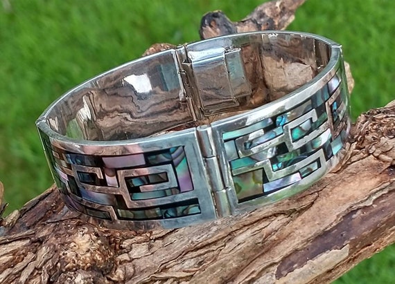 Vintage Taxco Sterling Abalone Inlay Bracelet, 71… - image 7