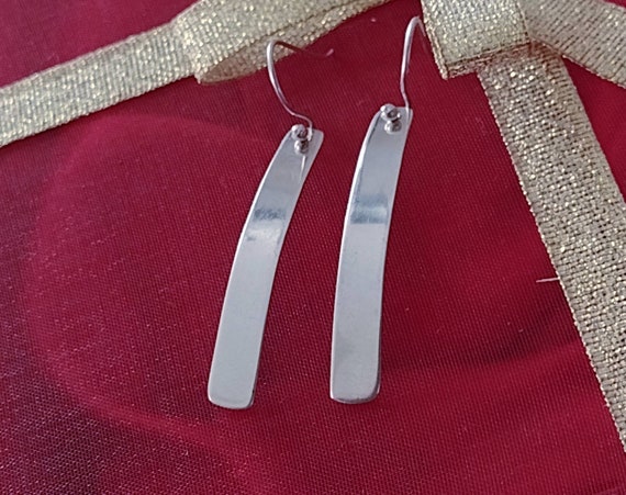 Sterling Silver Vintage Strip Earrings, Modernist… - image 3
