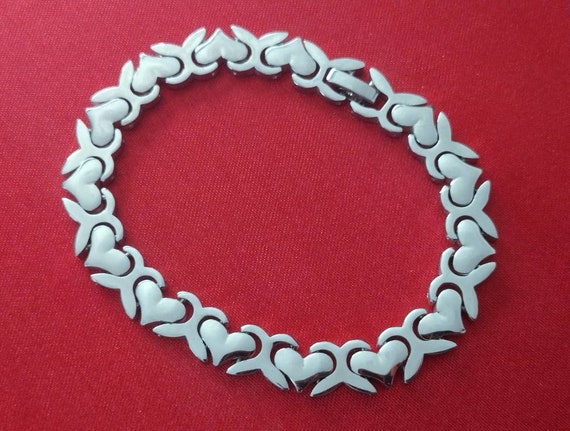 Sterling Silver Heart Bracelet, Vintage Sterling … - image 4