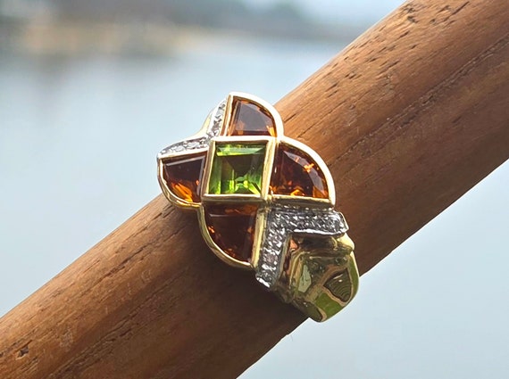 14k Gold Ring with Citrine, Peridot, and Diamonds… - image 4